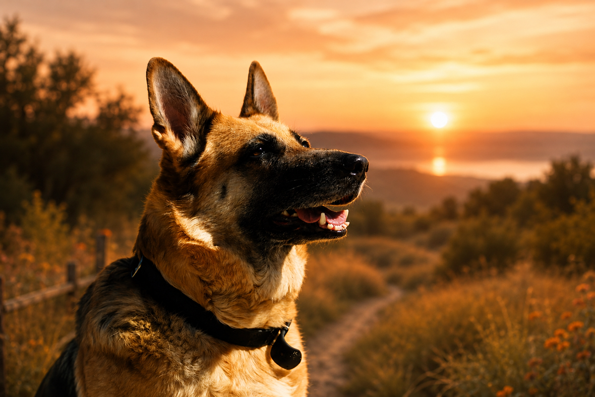 Berger Allemand photo au coucher de soleil