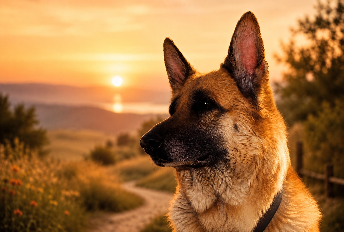 Berger Allemand photo au coucher de soleil