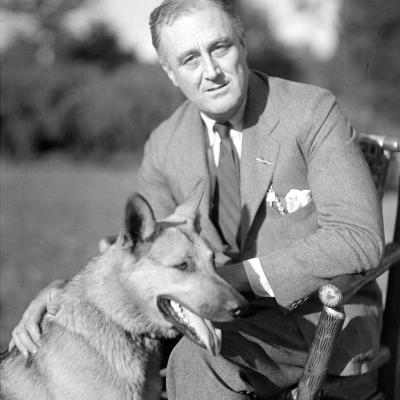 Franklin D. Roosevelt With His German Shepherd Major